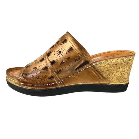 Spring Step Women’s Fusawedge Brown Leather Wedge Sandal Size 39 US 8.5 - Picture 2 of 12